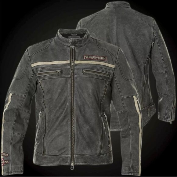 AFFLICTION Leather BLACK MOON RIDERS JACKET Grey - Picture 4 of 11